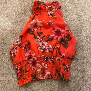 Guess floral smocked/ chiffon top